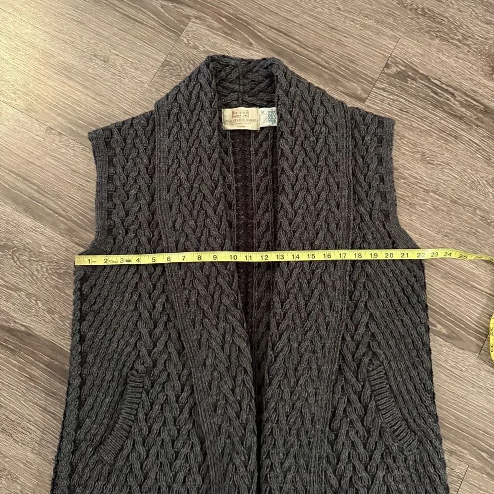Aran Sweater Market Aran Trellis Sleeveless Merino Cardigan - Picture 3 of 5